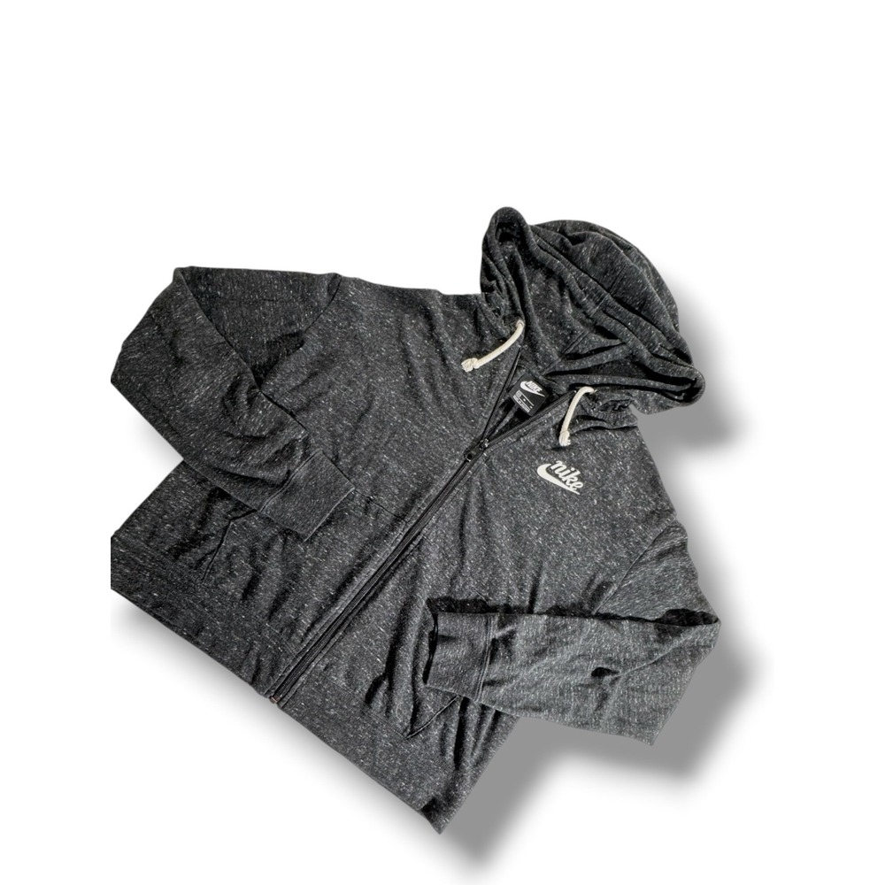 Nike Logo Womens Lightweight Full Zip Hoodie Size M Gray Pockets Long Sleeve